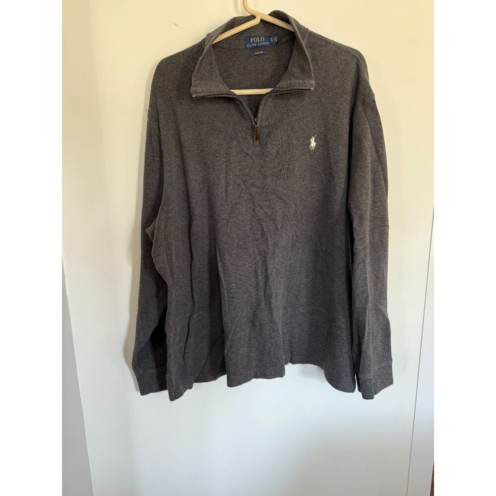 Polo Ralph Lauren Men's Quarter Zip Estate Rib Gray Longsleeve Shirt Sz XL